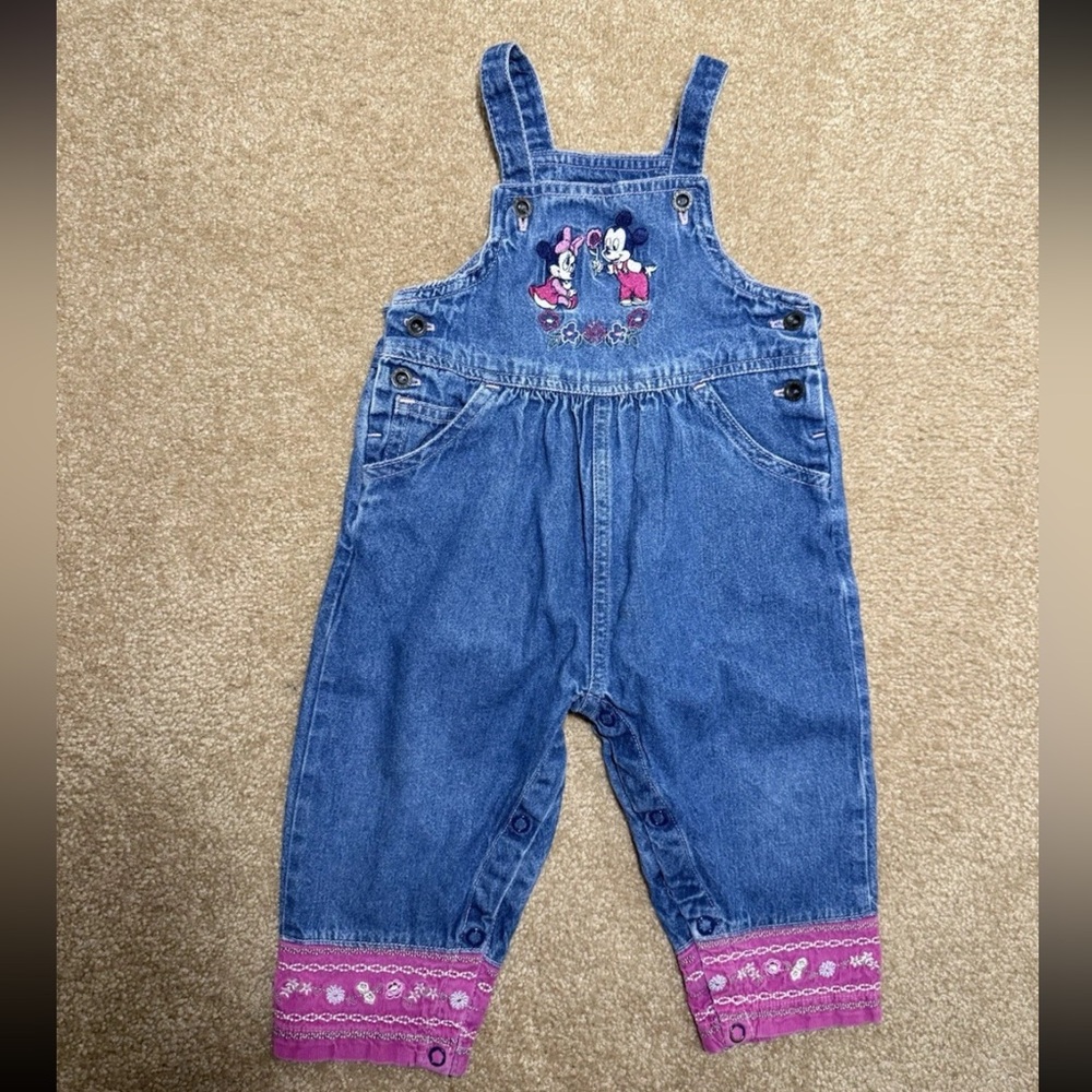 Rare Vintage Disney Mickey & Co Baby Denim Overalls Romper 18M‎ Mickey Minnie